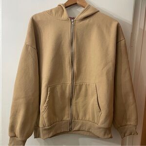 Edikted Camel Zip-Up Fleece Hoodie